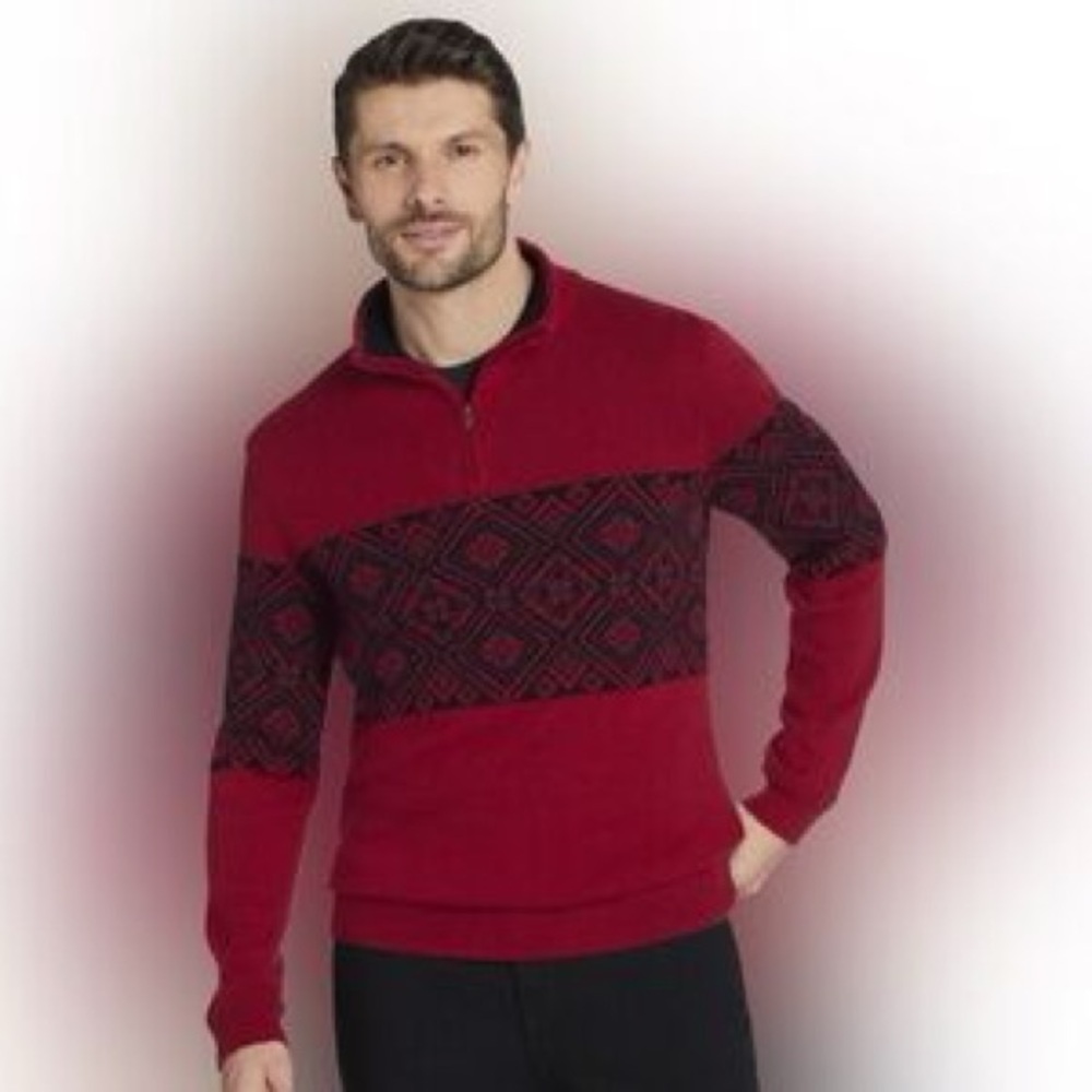 NWT Joseph Abboud Red Fair‎ Isle Wool Blend 1/4 Zip Pullover Sweater 3XL